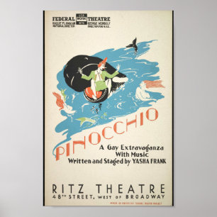 Affiche Pinocchio, Théâtre fédéral, New York, 1930 Vintage