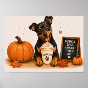 Affiche Pinscher Nain Invitant Épices de Citrouille A4