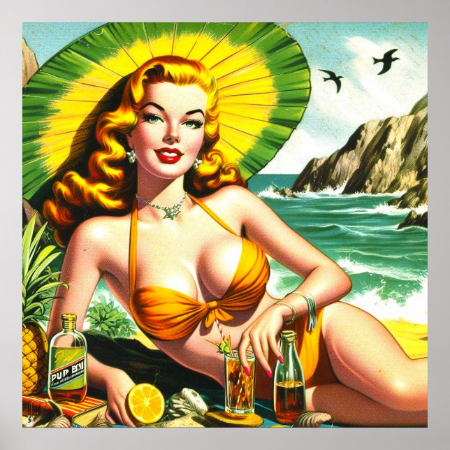 Affiche Pinup Tropical vintage (Devant)