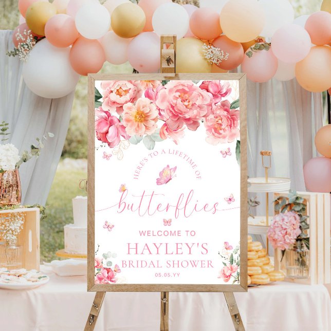 Affiche Piper Peony Papillons Fête des mariées Bienvenue (Lifetime of Butterflies Bridal Shower Welcome Sign Piper Peony)