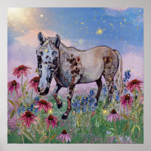 Affiche pique-nique magique dans les fleurs blanc appaloos