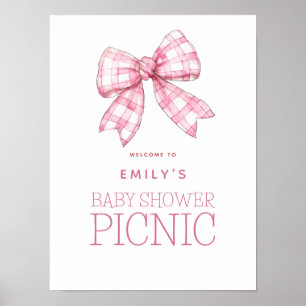 Affiche Pique-nique Pink En vichy Bow Bienvenue Baby showe