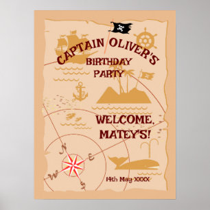 Affiche Pirate Boy Treasure Map Amusants Anniversaire Fête