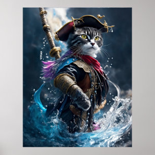 Affiche Pirate Cat's Watery Adventure - 8 K Photorealist