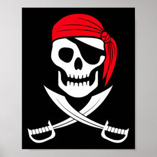Affiche Pirate Crâne rouge Bandana épée costume cadeau