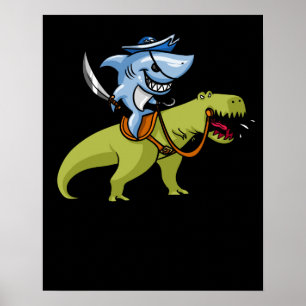 Affiche Pirate de requin équitation T-Rex Dinosaur