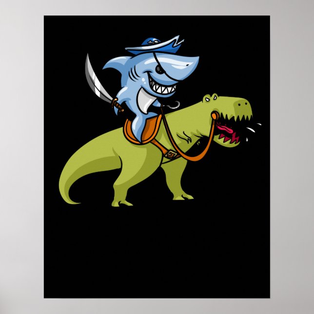Affiche Pirate de requin équitation T-Rex Dinosaur (Devant)