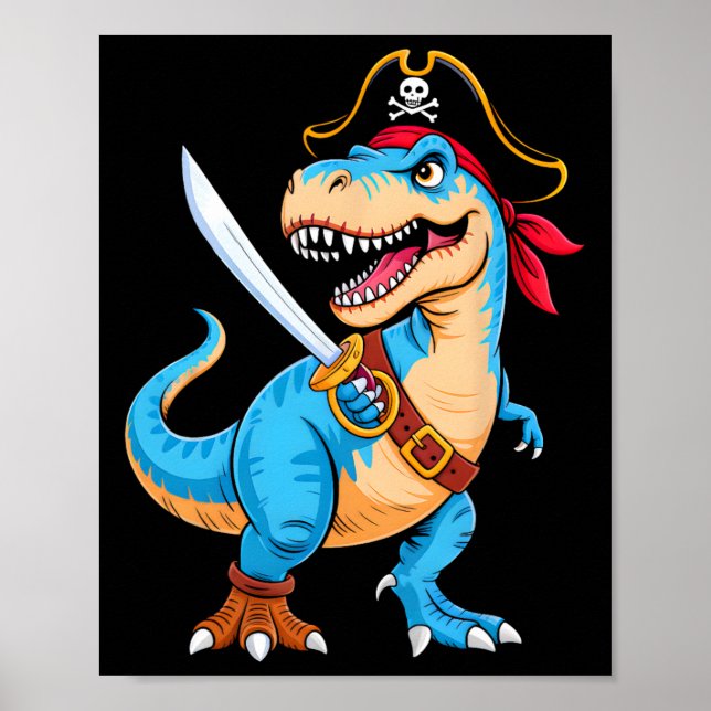 Affiche Pirate Dinosaur T Rex Garçons Enfants Funny Hallow (Devant)