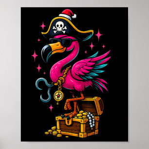 Affiche Pirate Flamant rose Aventure Carte Jolly roger Hal
