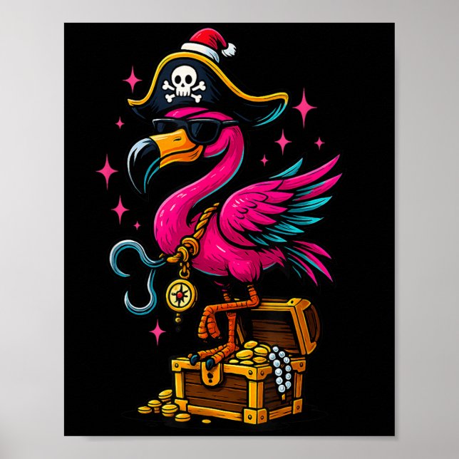 Affiche Pirate Flamant rose Aventure Carte Jolly roger Hal (Devant)