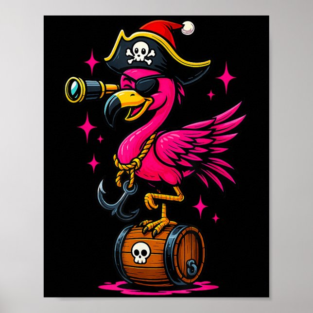 Affiche Pirate Flamant rose Aventure Carte Jolly roger Hal (Devant)