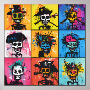 Affiche Pirate Graffiti et personnages NFT Grille urbaine
