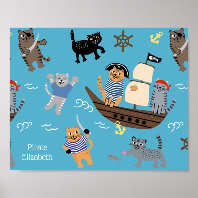 Affiche Pirate Motif de chat pour garçon et fille enfants (Devant)