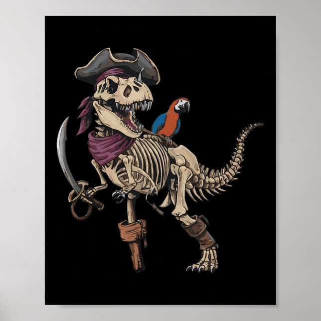 Affiche Pirate Skeleton Dinosaur T Rex Funny Tyrannosaurus (Devant)