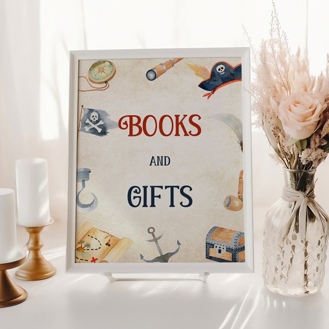 Affiche Pirates Baby showers Livres Et Cadeaux Symbole (Créateur téléchargé)