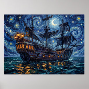 Affiche Pirates des Caraïbes Black Pearl Nuit étoilée
