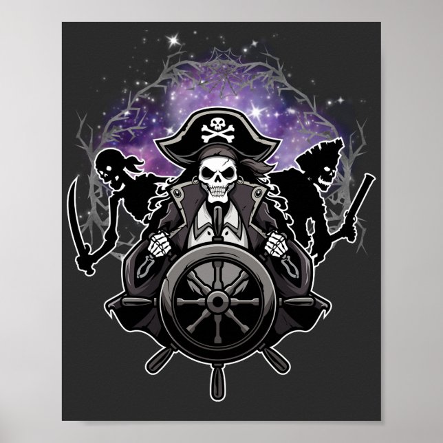 Affiche Pirates morts Halloween Squelette Pirate Graphique (Devant)