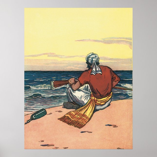 Affiche Pirates vintages, échoués sur une île déserte (Devant)