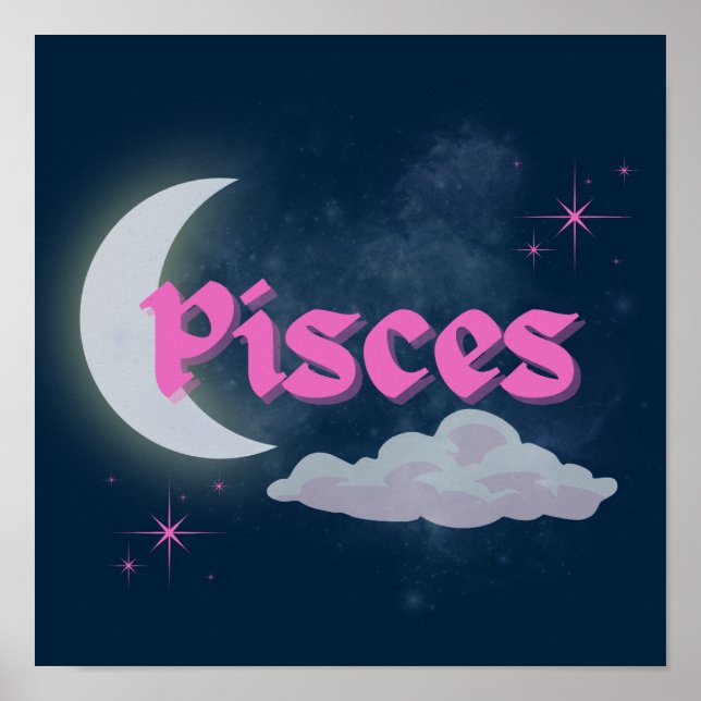 Affiche Pisces Céleste Lune Cloud Étoiles Astrologie Art (Devant)