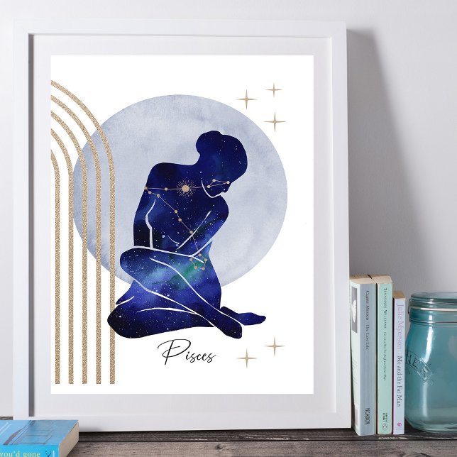 Affiche Pisces Feminine Blue Gold Zodiac Design (Créateur téléchargé)
