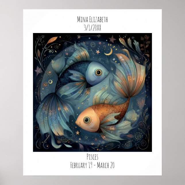 Affiche Pisces Zodiac Astrology Name & Birthday (Devant)