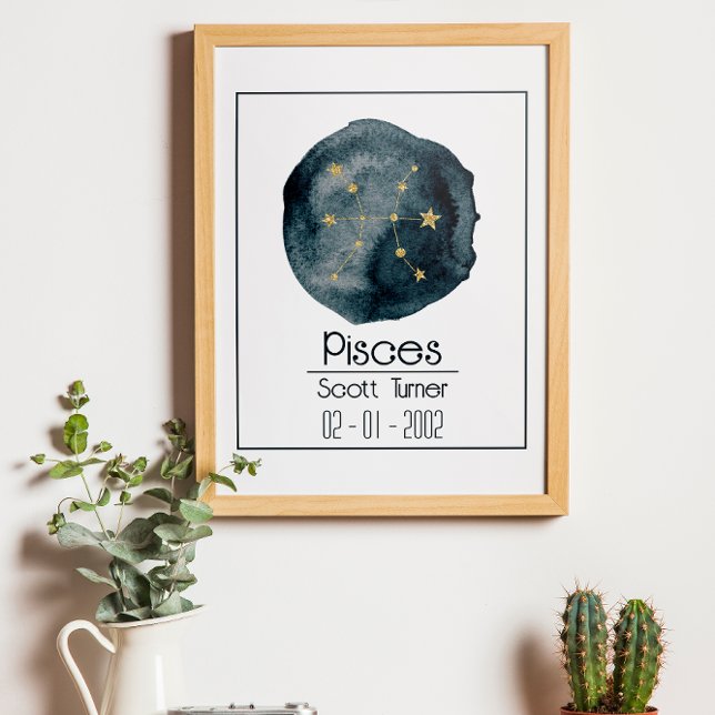 Affiche Pisces Zodiac Signal : Nom et Anniversaire personn (Créateur téléchargé)