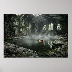 Affiche Piscine abandonnée dystopique avec canard en caout