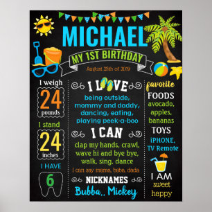 Affiche Piscine d'été de plage Table ronde d'anniversaire