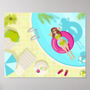 Affiche Piscine fille en bikini plage d'été