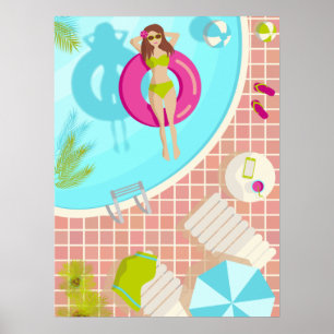 Affiche Piscine fille en bikini plage d'été