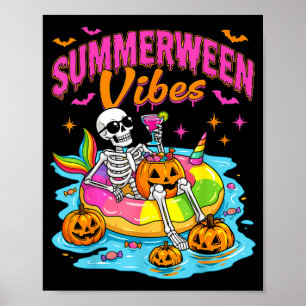 Affiche Piscine flottante Halloween de squelettes drôles d