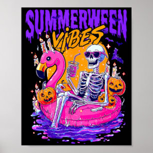 Affiche Piscine flottante Halloween de squelettes drôles d