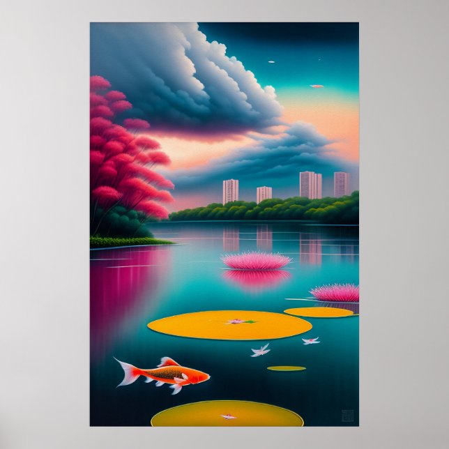 Affiche Piscine Koi de Singapour - Art en toile (Devant)