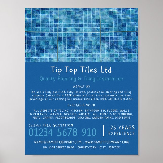 Affiche Piscine, Plancher, Tile Installer Publicité (Devant)