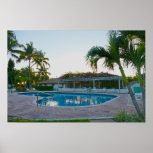 Affiche Piscine tropicale au coucher du soleil, les Bahama