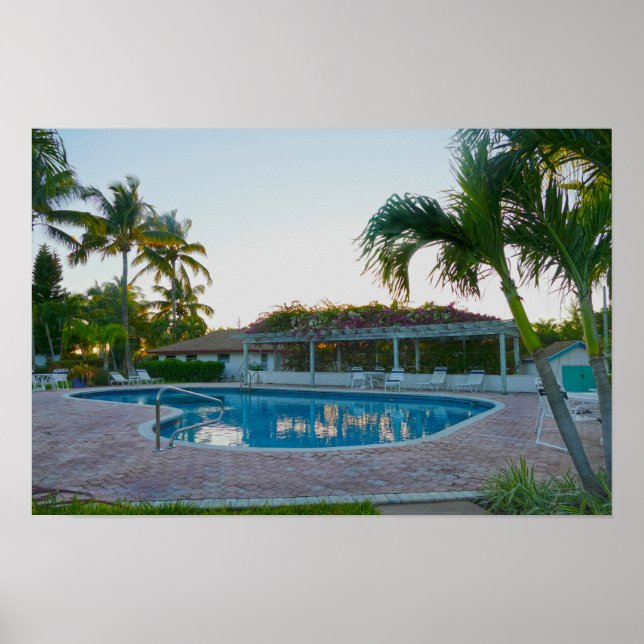 Affiche Piscine tropicale au coucher du soleil, les Bahama (Devant)