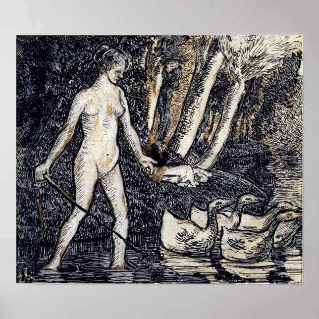 Affiche Pissarro - Baigneuse avec oies 1895 (Devant)