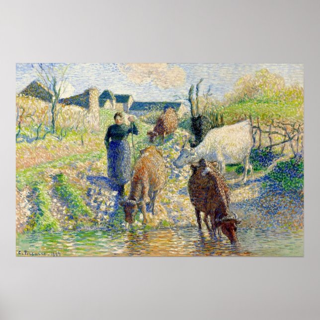 Affiche Pissarro - Les Vaches s'abreuvant à Osny 1886 (Devant)