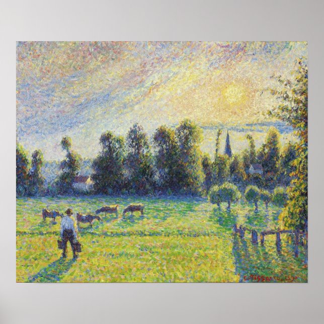 Affiche Pissarro - Pâturage Coucher de soleil Eragny 1890 (Devant)