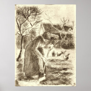 Affiche Pissarro - Paysan travaillant 1890