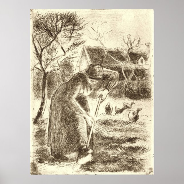 Affiche Pissarro - Paysan travaillant 1890 (Devant)
