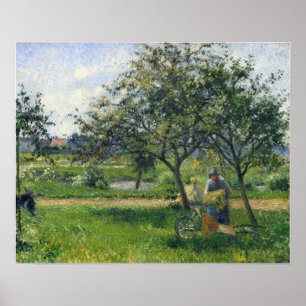 Affiche Pissarro - Paysanne Chariot à main Verger 1881