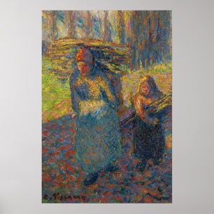 Affiche Pissarro - Paysannes portant du bois