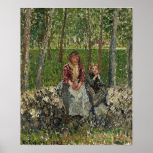 Affiche Pissarro - Paysans Assis Sous Les Arbres, Moret