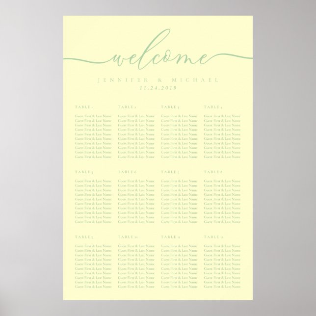Affiche Pistachio Script Bienvenue Table de Mariage Assis (Devant)