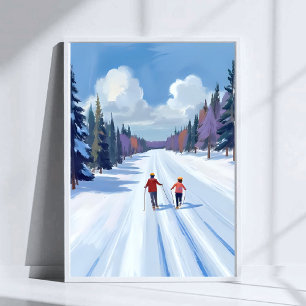 Affiche Piste de ski   Ski alpin aquarelle hiver