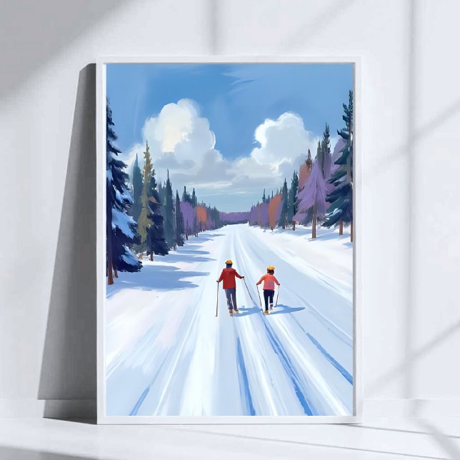 Affiche Piste de ski | Ski alpin aquarelle hiver (Créateur téléchargé)