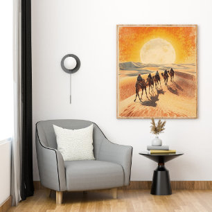 Affiche Pistes de caravane – Désert marocain vintage