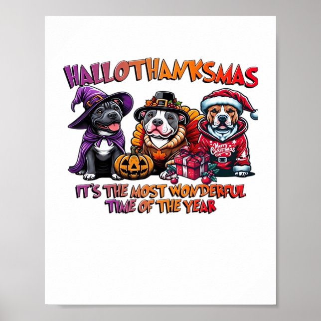 Affiche Pit Bull Halloween Thanksgiving Noël Classique (Devant)