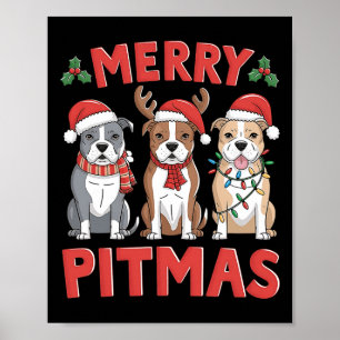 Affiche Pit Bull Père Noël Christmas Tree Lights Xmas Joye